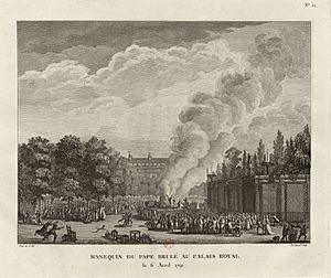 Archivo:Mannequin du Pape brûlé au Palais Royal