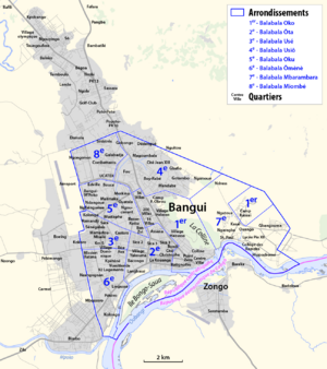 Archivo:Map - Arrondissements and Quartiers in the agglomeration of Bangui