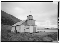 NORTH SIDE AND WEST FRONT - St. Herman Russian Orthodox Church, King Cove, Aleutians East Borough, AK HABS AK,1-KICO,1-1.tif