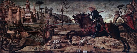 Archivo:Vitorre Carpaccio Der heilige vGeorg kämpft mit dem Drachen