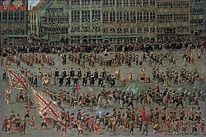 Archivo:Denis van Alsloot - The Ommeganck in Brussels on 31 May 1615. The Senior Guilds (Right-hand side)