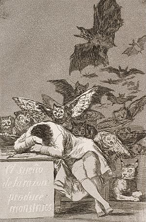 Archivo:Francisco José de Goya y Lucientes - The sleep of reason produces monsters (No. 43), from Los Caprichos - Google Art Project