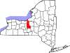 Mapa de Nueva York con la ubicación del condado de Cayuga