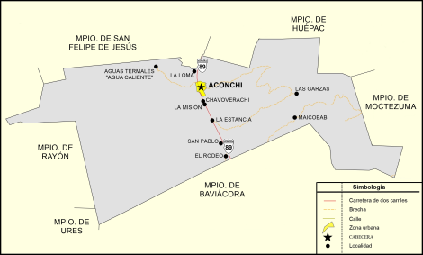 Archivo:Mapa de localidades del municipio de Aconchi