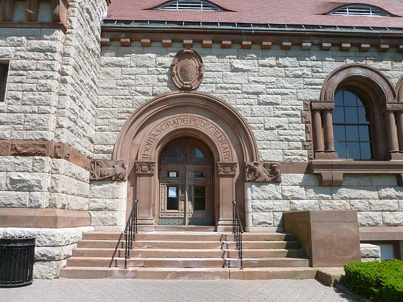 Thomas Crane Public Library; Quincy, MA; Coletti section main entrance; west side; 2011-06-05