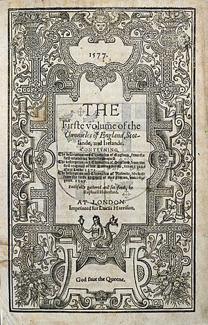 Archivo:1577 printing of Holinshed's Chronicles
