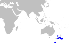 Distribución de A. exsanguis en las costas de Nueva Zelanda.