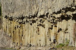 Archivo:Columnar basalt closeup near Tower Fall in Yellowstone