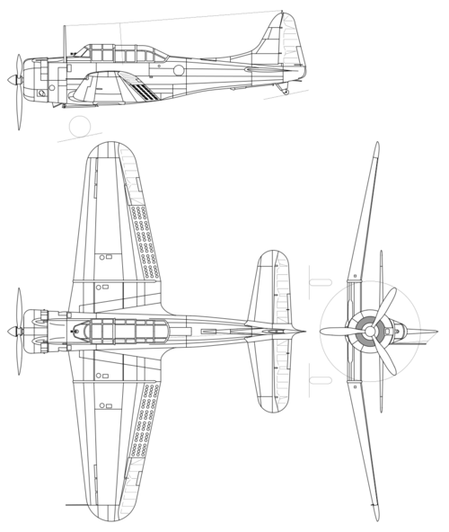 Archivo:Douglas SBD-3 Dauntless 3-view line drawing
