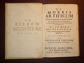 Archivo:Frontpage of the definitive 1713 edition of De Morbis Artificum Diatriba