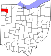 Mapa de Ohio con la ubicación del condado de Defiance