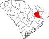 Mapa de Carolina del Sur con la ubicación del condado de Florence
