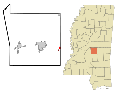 Scott County Mississippi Incorporated and Unincorporated areas Lake Highlighted.svg
