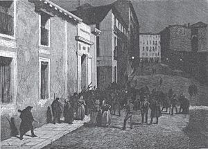 Archivo:1872-12-24, La Ilustración Española y Americana, Madrid, Motín en la noche del 11, una turba de sublevados invaden el Museo Arqueológico (cropped)