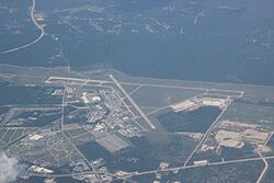 Conroe-North Houston Regional Airport aerial view.JPG