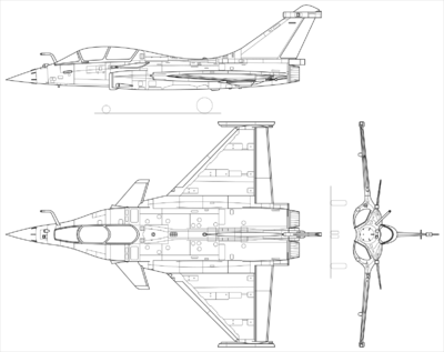 Archivo:Dassault Rafale 3-view line drawing