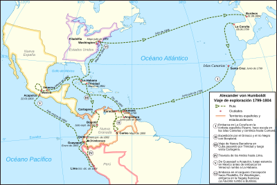 Archivo:Map Alexander von Humboldt expedition-es