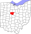 Mapa de Ohio con la ubicación del condado de Marion