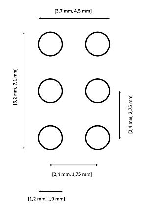 Archivo:Medidas da cela de braille no Documento técnico B 1