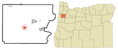 Polk County Oregon Incorporated and Unincorporated areas Falls City Highlighted.svg
