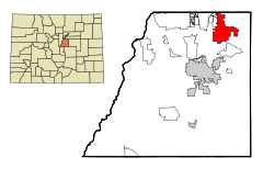 Douglas County Colorado Incorporated and Unincorporated areas Parker Highlighted.svg