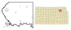 Pottawatomie County Kansas Incorporated and Unincorporated areas Olsburg Highlighted.svg
