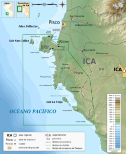Localización de las islas, al norte de la reserva nacional de Paracas.