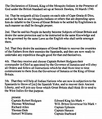 The Declaration of Edward, King of the Mosquito Indians in the Presence of God under the British Standard set up at Senock Dawkra, 16 March 1740.jpg