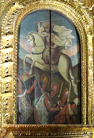 Archivo:'Saint James killing Incas', anonymous Peruvian painting, 18th century, Cathedral of Cusco