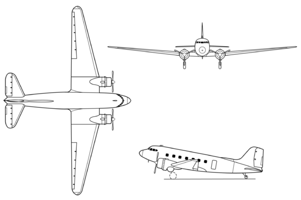 Archivo:Douglas C-47 Skytrain 3-view line drawing