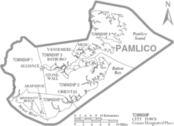 Archivo:Map of Pamlico County North Carolina With Municipal and Township Labels