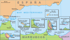 Mapa de Ceuta, Melilla, Alborán y las plazas de soberanía