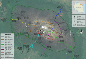 Archivo:Mount Kilimanjaro Climbing Routes and Huts photomap-es