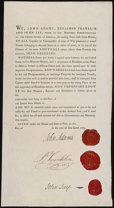 Archivo:Passport John Adams Benjamin Franklin John Jay Ministers Plenipotentiary 1783