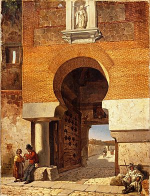 Archivo:Puerta árabe de la plaza de armas en el puente de Alcántara de Toledo (Museo del Prado)