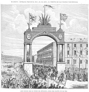 Archivo:Arco erigido por el cuerpo de artillería, cerca del cuartel de San Gil, Madrid