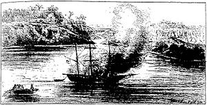 Archivo:Episódios da Campanha do Sul. O vapor Jequitinhonha, incendiado pelo guardião do Amazonas Pedro Tape.
