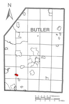 Map of Evans City, Butler County, Pennsylvania Highlighted.png