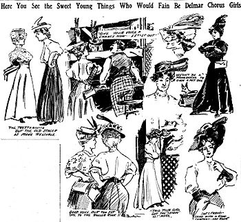 Archivo:Sketches of women at audition for the chorus at Delmar Garden theater in St. Louis, 1906