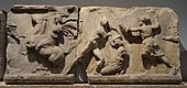 Slab of the Amazonomachy frieze from the Mausoleum at Halikarnassos, Mausoleum at Halicarnassus, British Museum (16897005133)