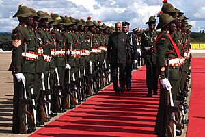 Archivo:The President, Shri Ram Nath Kovind inspecting the Guard of Honour, on his arrival at Kenneth Kaunda International Airport, in the Republic of Zambia on April 10, 2018