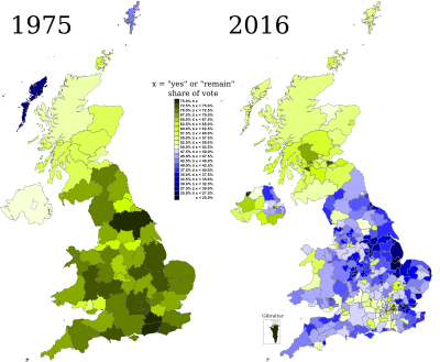 Archivo:United Kingdom European Communities membership referendum, 1975 compared to United Kingdom European Union membership referendum, 2016
