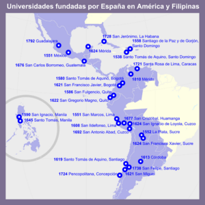 Archivo:Universidades fundadas por España en América y Filipinas