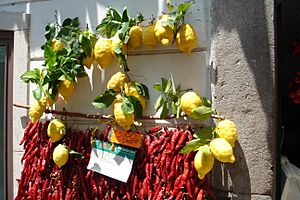 Archivo:Amalfi - limoni e peperoncini - "lemons and red dried pepppers"