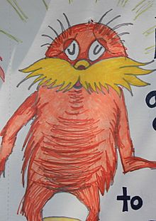 Drawing of the Lorax on a placard, at the People's Climate March 2017 (cropped).jpg