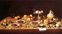 Archivo:Jan van Kessel (I) - Still-Life on a Table with Fruit and Flowers - WGA12147