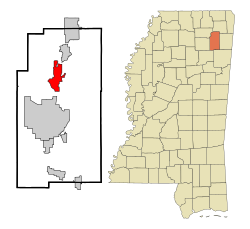 Lee County Mississippi Incorporated and Unincorporated areas Saltillo Highlighted.svg