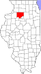 Mapa de Illinois con la ubicación del condado de Bureau