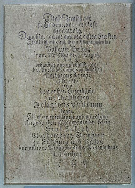 Passau Lambergpalais Tafel Passauer Vertrag