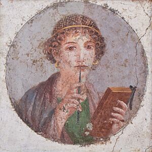 Archivo:The so-called Sappho portrait, Pompeii (AD 45-79)
